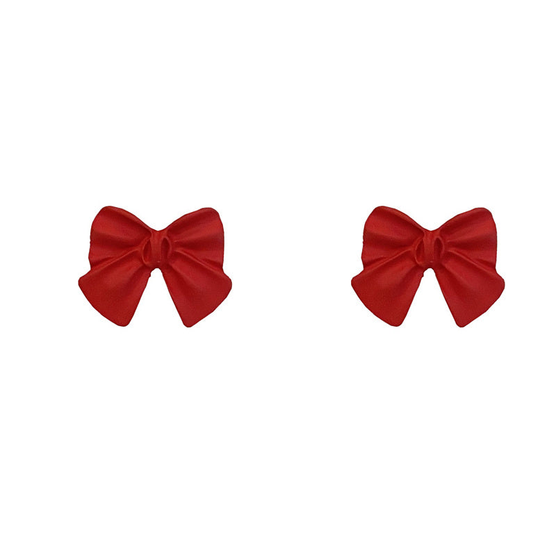 Red Bow Stud Earrings Frosted Cute-Jewearrings