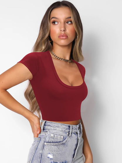 Square Neck Cropped T-Shirt-Jewearrings