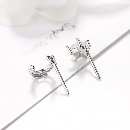 Women's Fashion Sterling Silver Star Moon Asymmetric Stud Earrings-Jewearrings