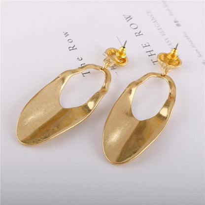 Goose Egg Round Hollow Alloy Stud Earrings Wave Faced Lady Earrings-Jewearrings