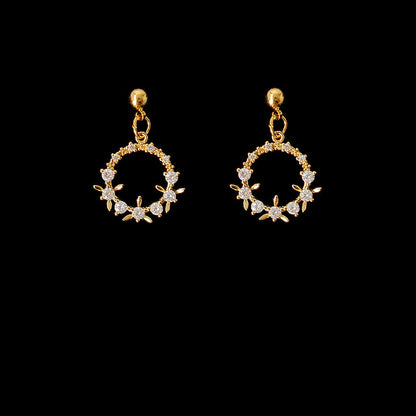 S925 Silver Pin 14K Real Gold Plated Zircon Micro Inlaid Garland Earrings-Jewearrings