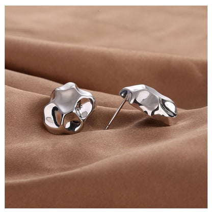 Silver Pin Simple Retro Irregular Stud Earrings-Jewearrings