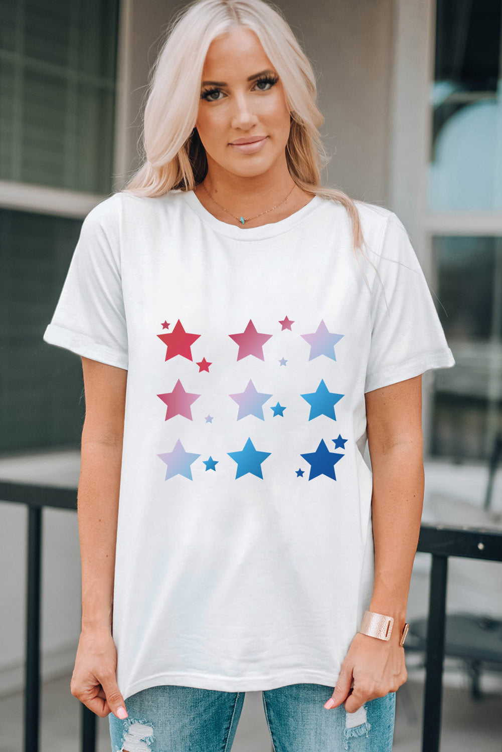 Star Graphic Round Neck Tee-Jewearrings