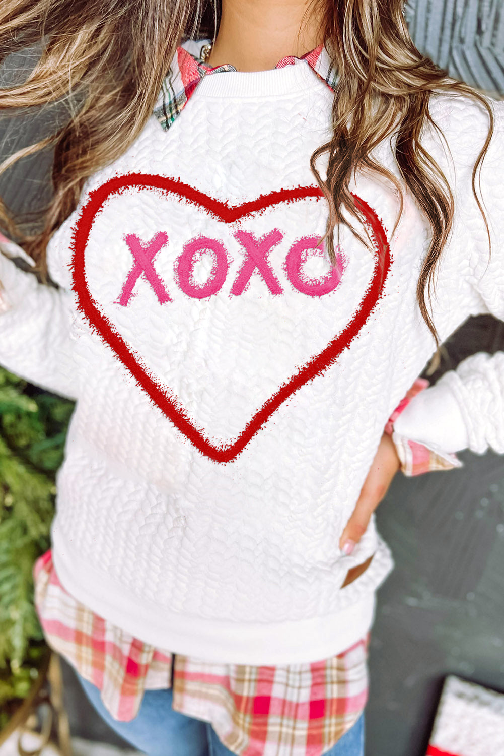 XOXO Heart Round Neck Dropped Shoulder Sweatshirt-Jewearrings