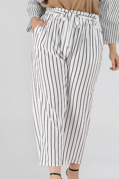 Full Size Striped Paperbag Waist Cropped Pants-Jewearrings