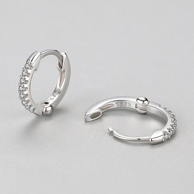 S925 Sterling Silver Simple Platinum Plated Earrings With Diamonds-Jewearrings