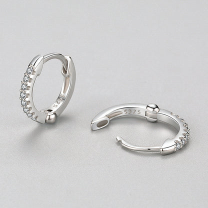 S925 Sterling Silver Simple Platinum Plated Earrings With Diamonds-Jewearrings