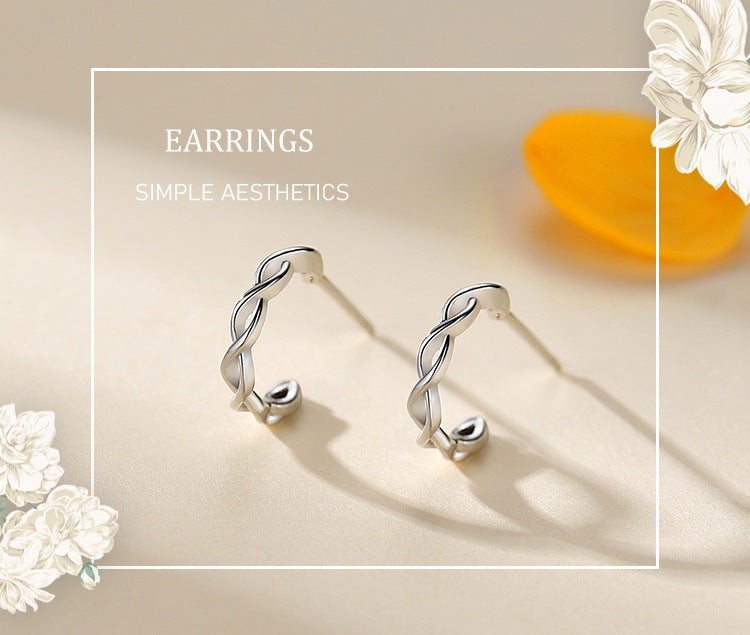 S925 Silver Twisted Rope C-Shaped Stud Earrings-Jewearrings