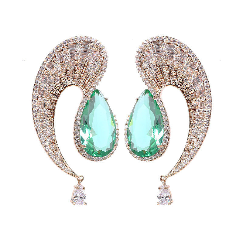 Retro contrast emerald tassel S earrings-Jewearrings