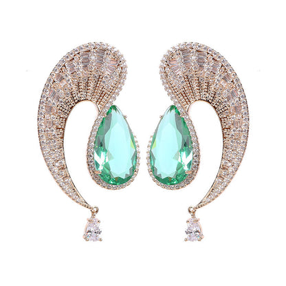 Retro contrast emerald tassel S earrings-Jewearrings