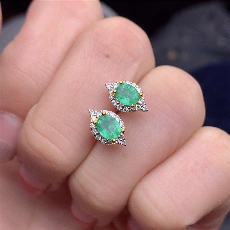 Natural Emerald S925 Silver Female Earrings-Jewearrings