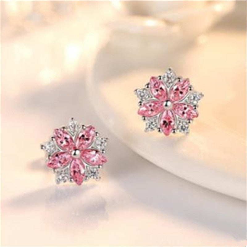 S925 sterling silver Japanese cherry earrings sweet temperament ear jewelry personality wild student series-Jewearrings