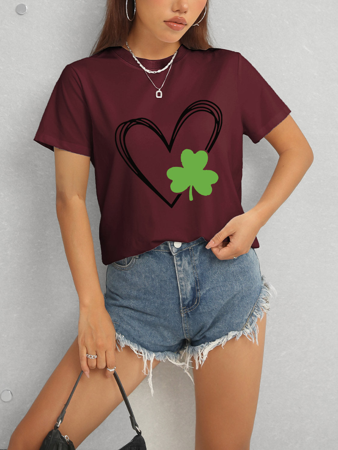 Heart Lucky Clover Short Sleeve T-Shirt-Jewearrings