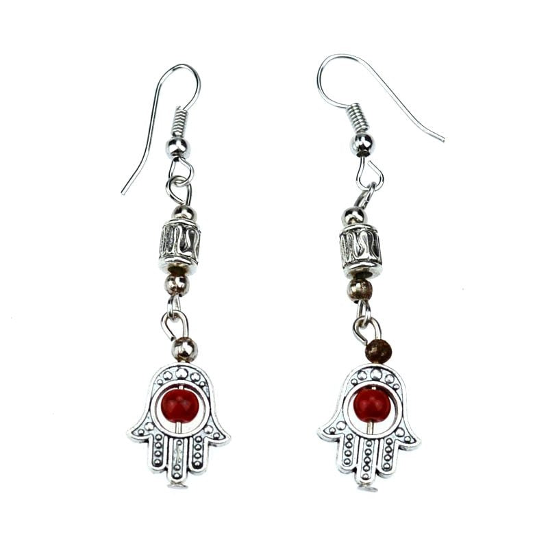 Eye Buddha Handheld Colorful Silver Beaded Vintage Pendant Earrings-Jewearrings