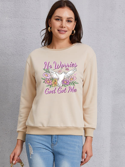 NO WORRIES GOD GOT ME Round Neck Sweatshirt-Jewearrings