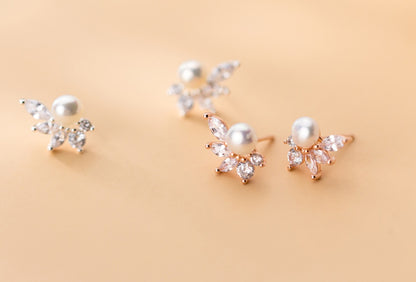 Pearl-studded leaf earrings-Jewearrings