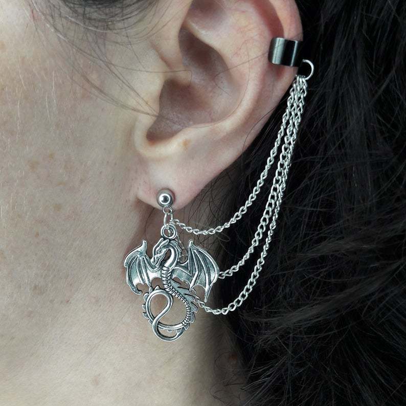 Dark European And American Silver Evil Dragon Earrings-Jewearrings