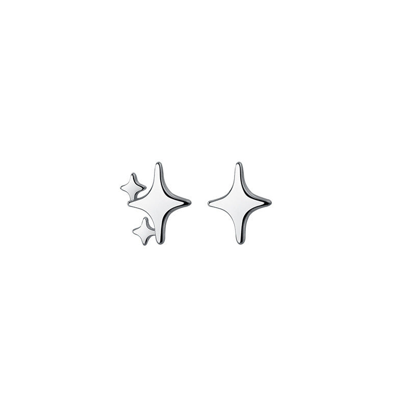 S925 Silver Simple Earrings Women's Glossy Four-pointed Star-Jewearrings