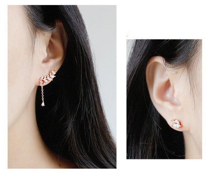 S925 Sterling Silver Simple Asymmetric Leaf Leaf Stud Earrings-Jewearrings