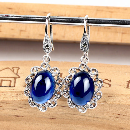 Vintage S925 Sterling Silver Sapphire Earrings-Jewearrings