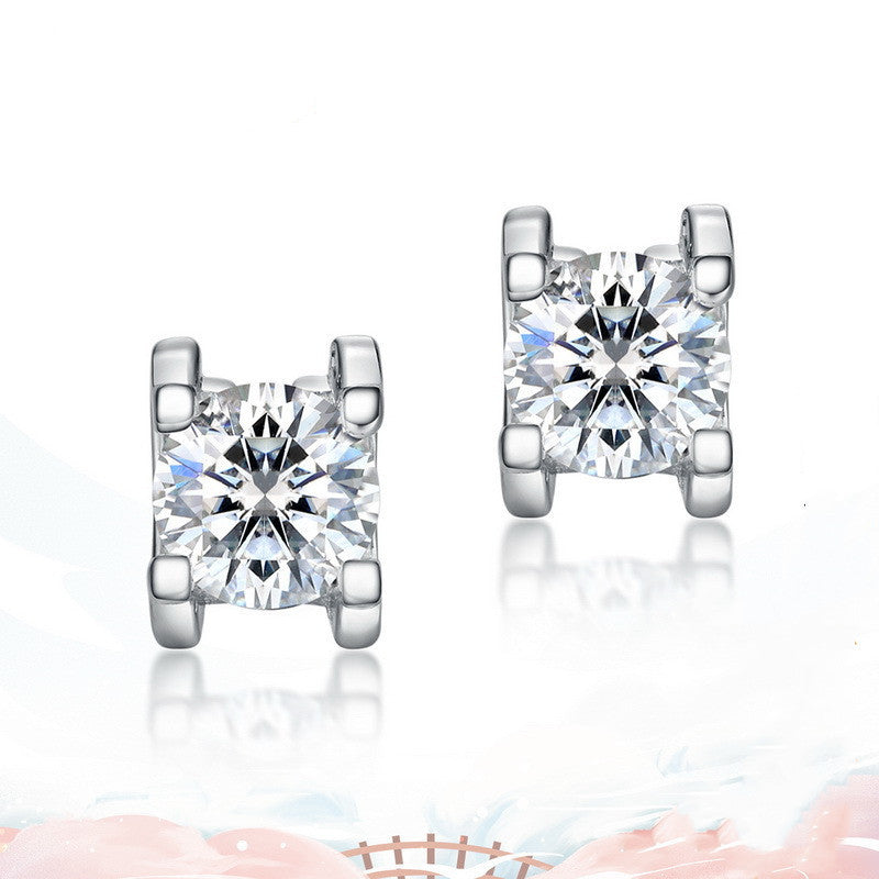 Simple Moissanite Bull Head Sterling Silver Stud Earrings For Women's Wedding-Jewearrings