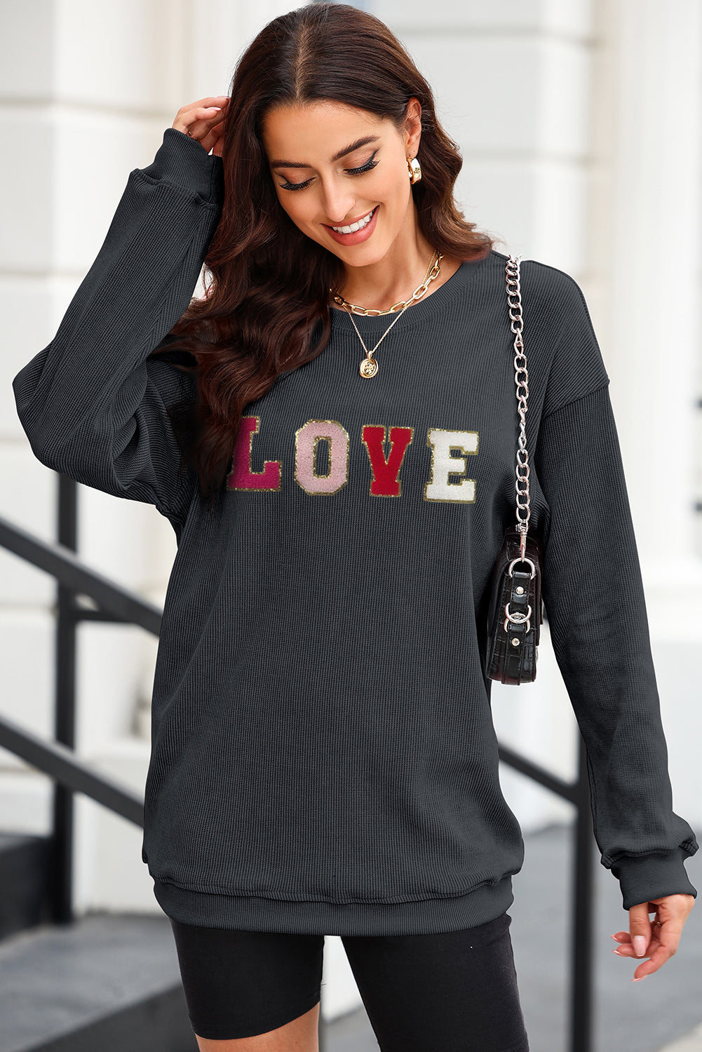 LOVE Round Neck Dropped Shoulder Sweatshirt-Jewearrings