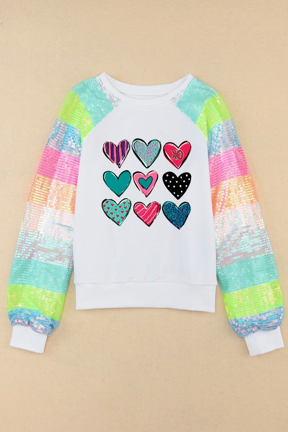 Heart Graphic Sequin Long Sleeve Sweatshirt-Jewearrings