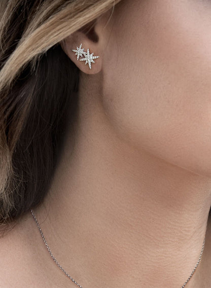 S925 Silver Pin Double M Word Octagon Star Stud Earrings-Jewearrings