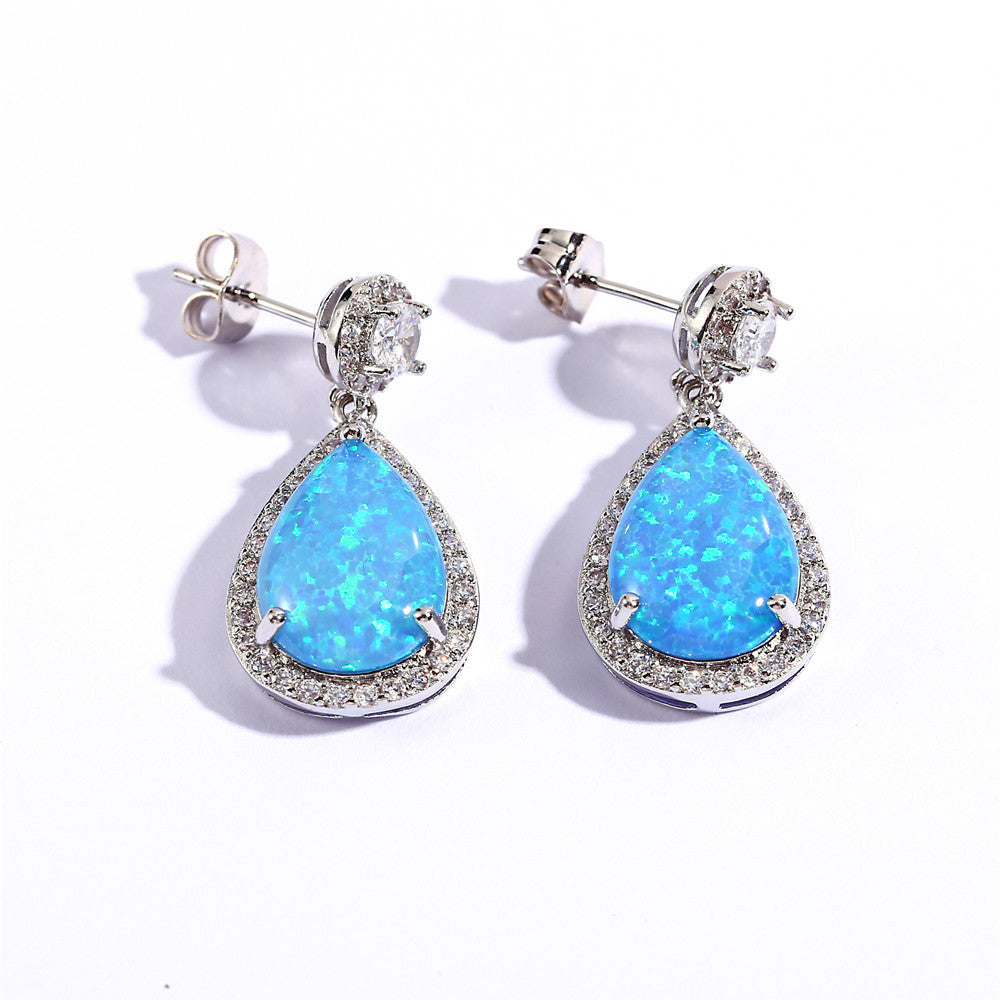 Platinum Opal Water Drop Earrings Temperament Wild-Jewearrings