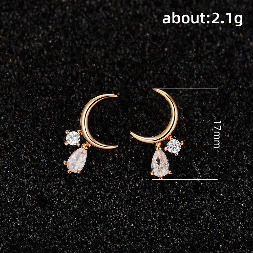 Small Curved Moon Shape Zircon Stud Earrings Female-Jewearrings