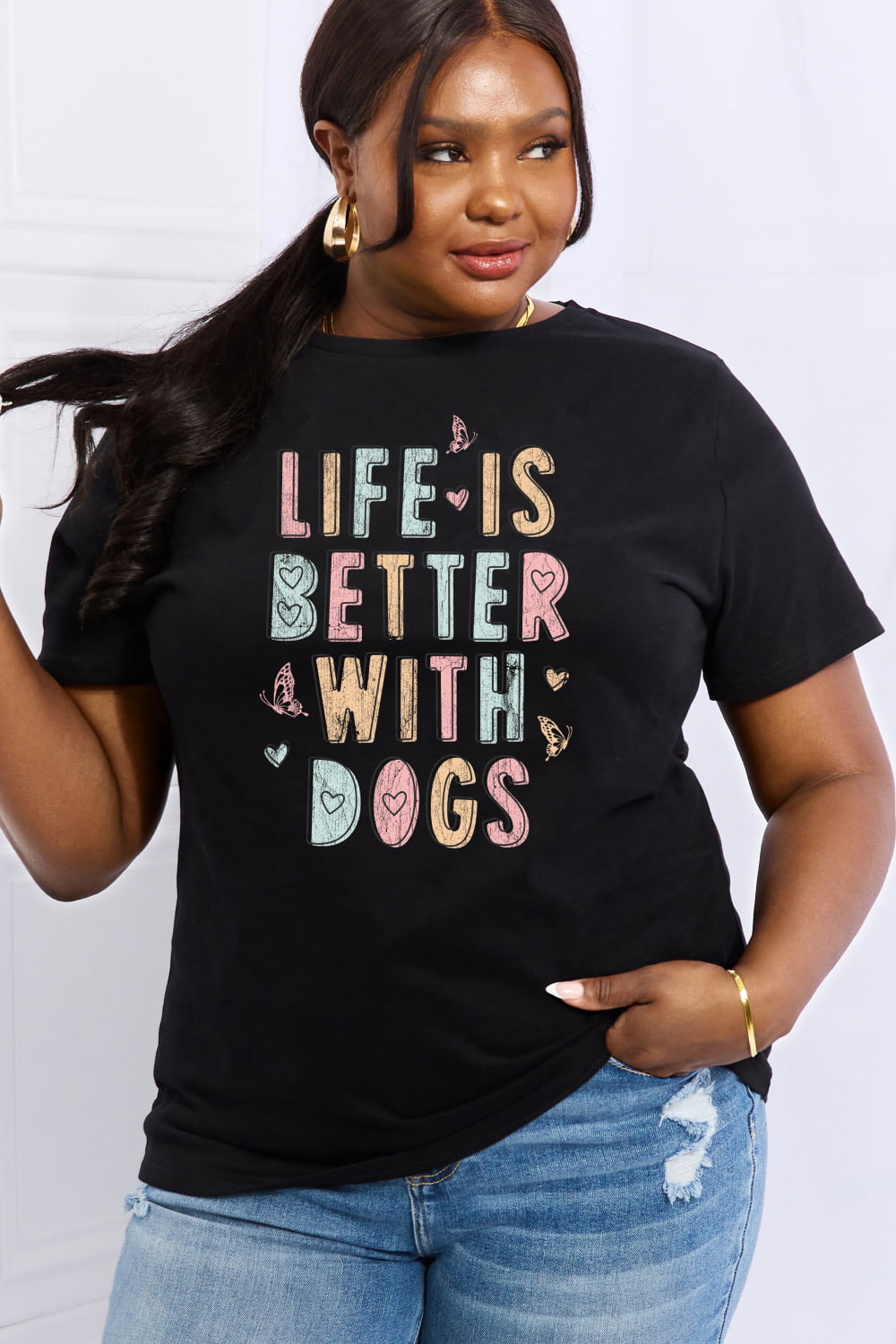 Simply Love Full Size LIFE IS BETTER WITH DOGS Graphic Cotton Tee-Jewearrings