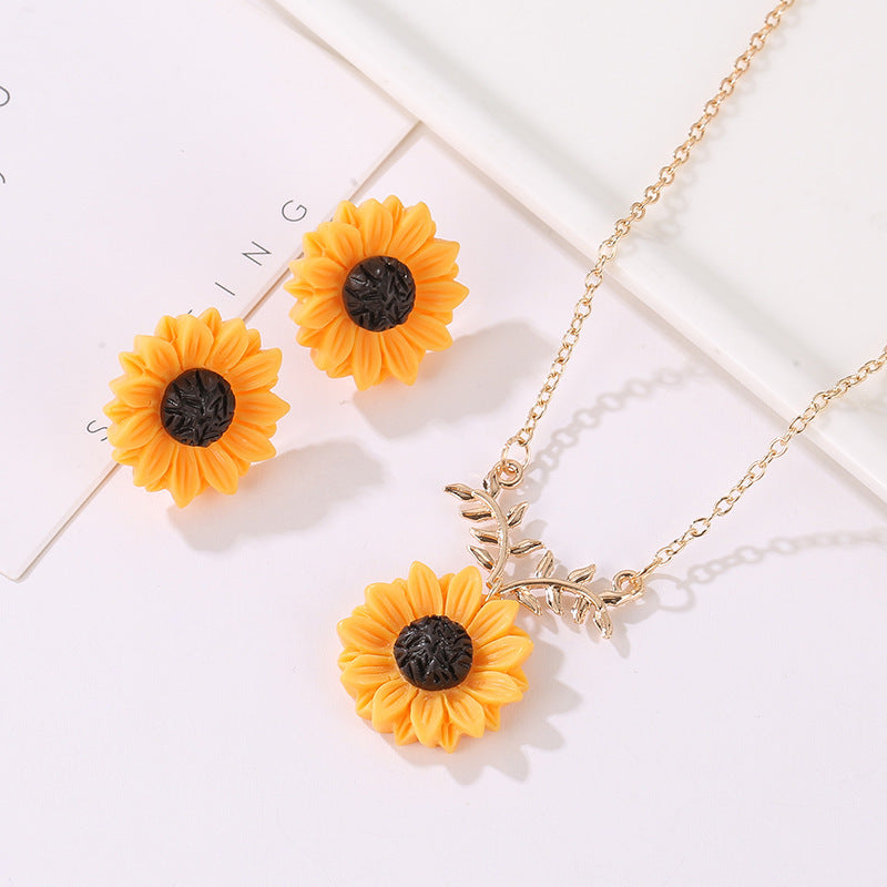 Pearl Sunflower Necklace And Earrings Set-Jewearrings