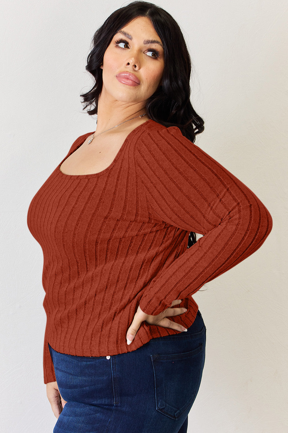 Basic Bae Full Size Ribbed Long Sleeve T-Shirt-Jewearrings