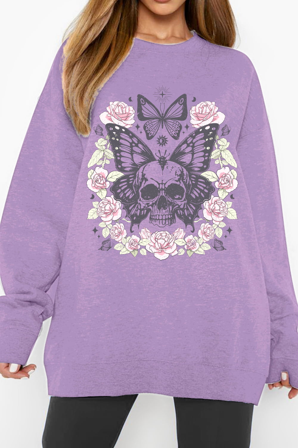 Simply Love Simply Love Full Size Skull Butterfly Graphic Sweatshirt-Jewearrings