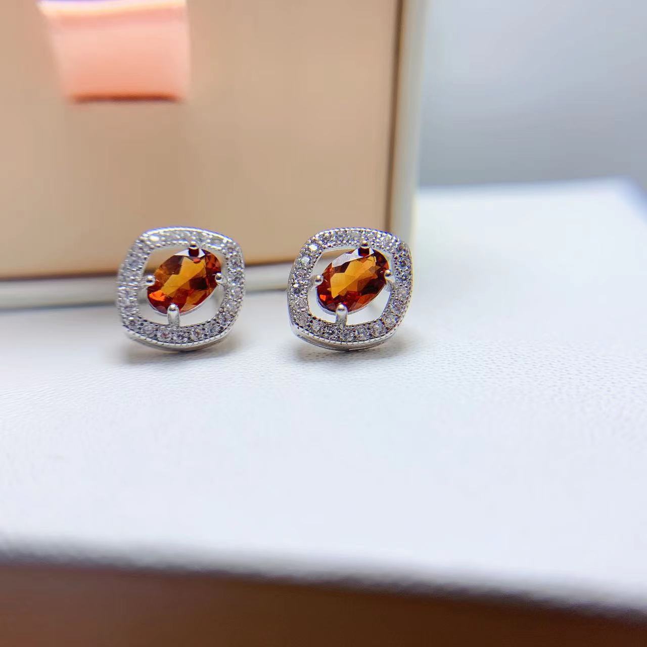 Natural Citrine Stud 925 Silver Retro Colored Gems Ornament Crystal Accessories Stud Earrings-Jewearrings