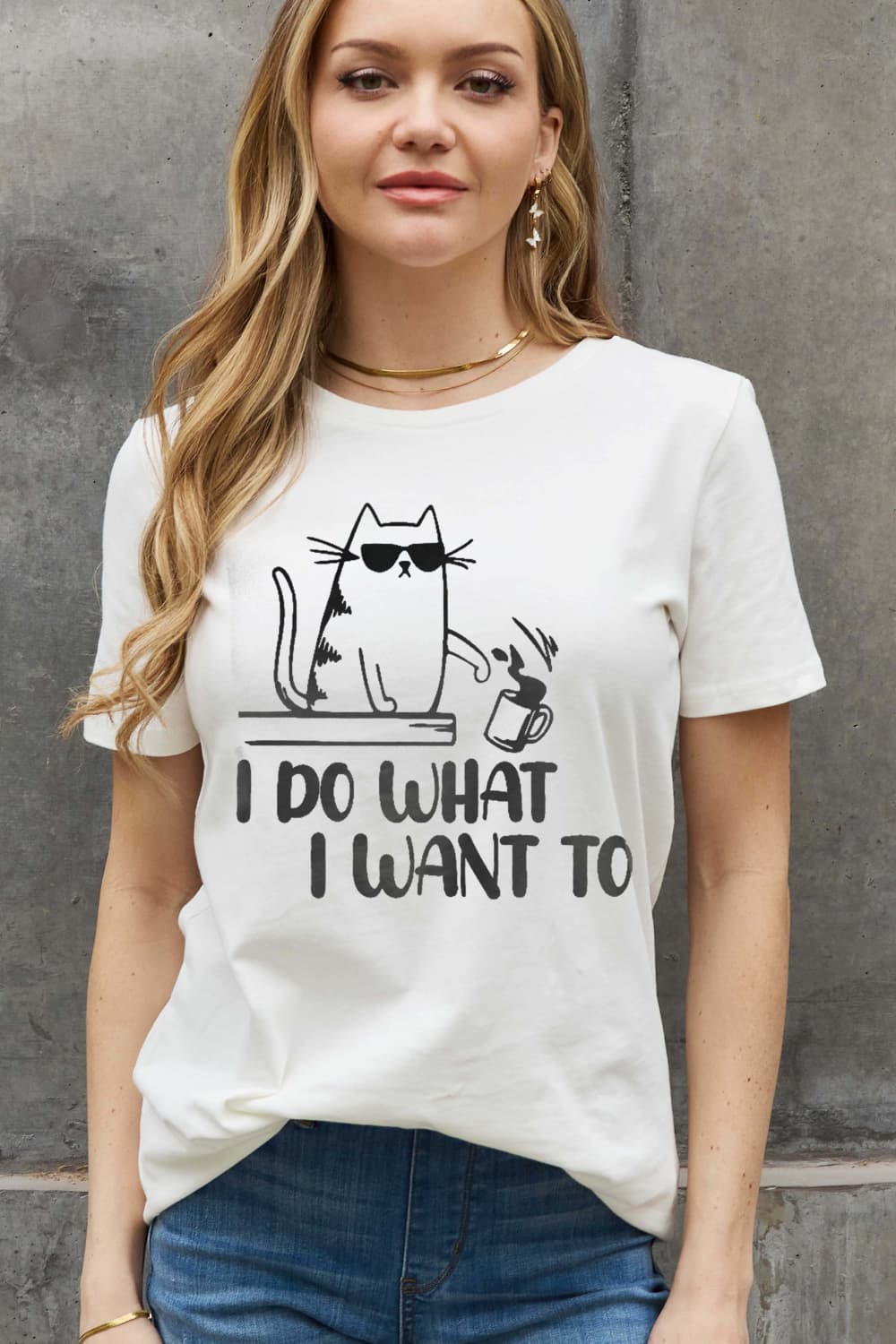 Simply Love Full Size I DO WHAT I WANT TO Graphic Cotton Tee-Jewearrings