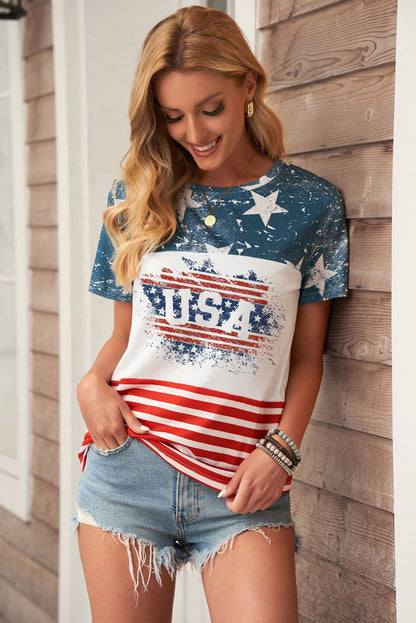 Stars and Stripes Color Block T-Shirt-Jewearrings