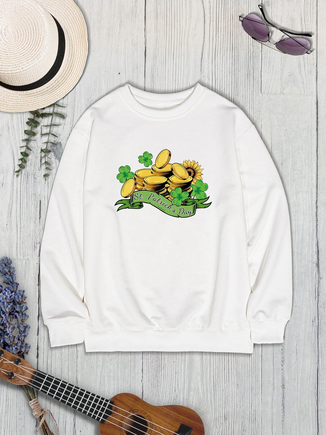 ST. PATRICK'S DAY Graphic Round Neck Sweatshirt-Jewearrings