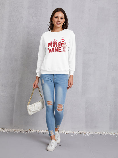 BE MINE WINE Round Neck Long Sleeve Sweatshirt-Jewearrings