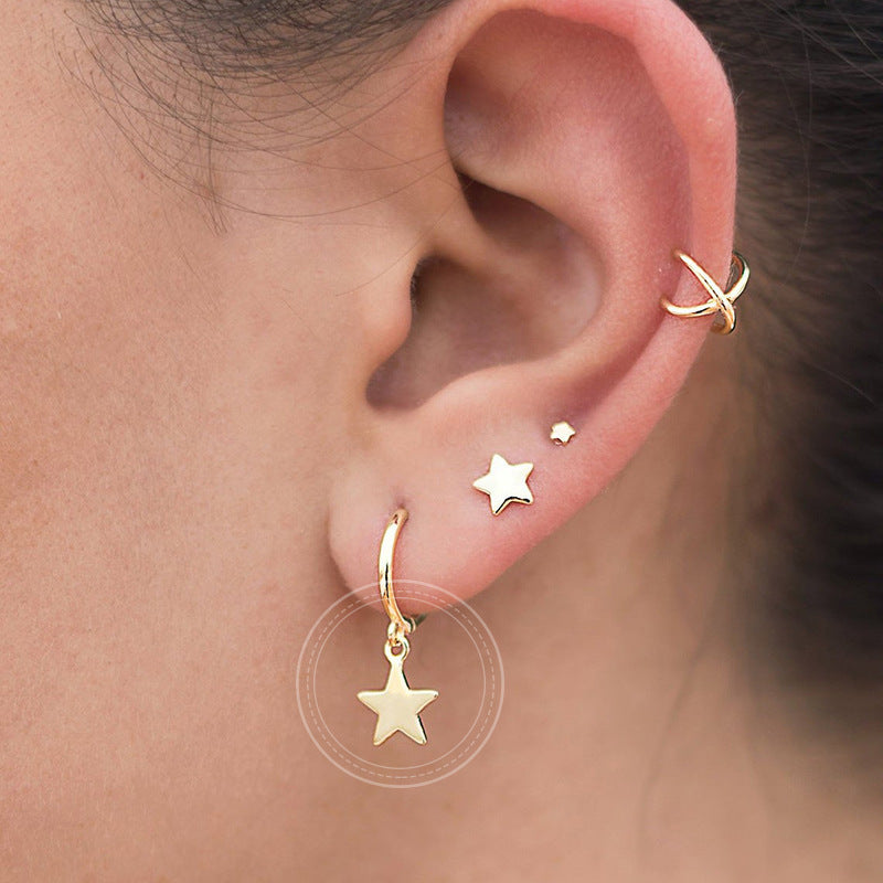 Sterling Silver Needle Fashionable And Elegant Five Pointed Star Earrings-Jewearrings