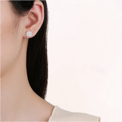 925 Sterling Silver Snowflake Thread Stud Earrings For Women-Jewearrings