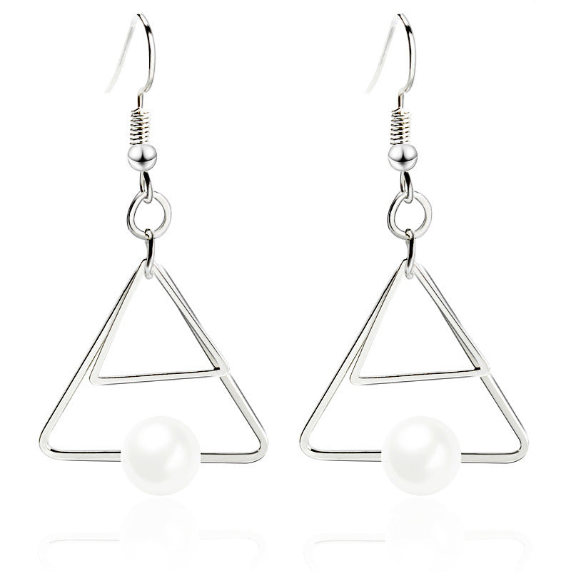 Vintage Double Triangle Pearl Earrings-Jewearrings