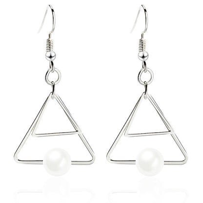 Vintage Double Triangle Pearl Earrings-Jewearrings