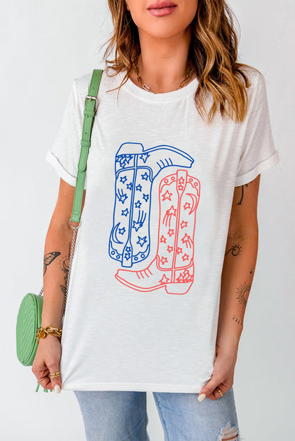 Boot Graphic Round Neck Short Sleeve T-Shirt-Jewearrings