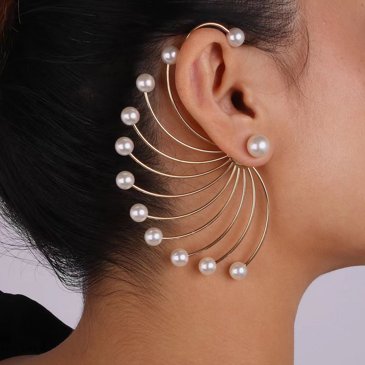 Women's Exaggerated Fan-shaped Artificial Pearl Earrings-Jewearrings