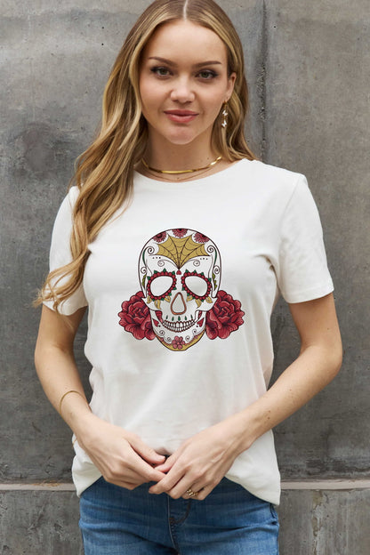 Simply Love Full Size Skull Graphic Cotton Tee-Jewearrings