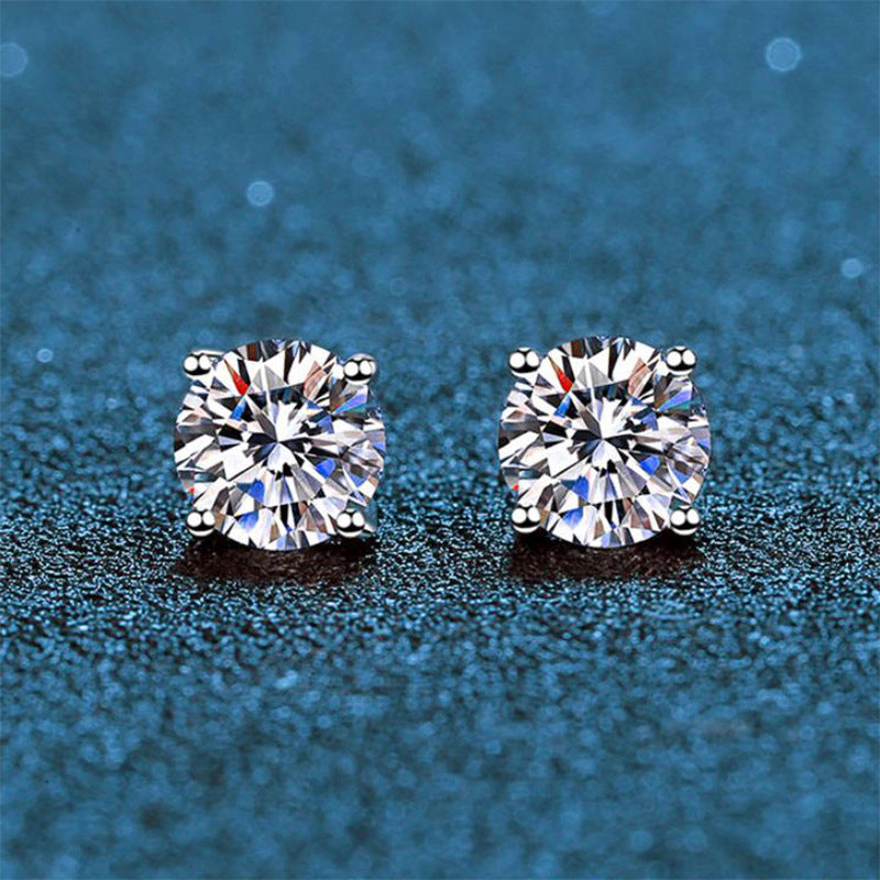 S925 Silver Moissanite Classic Four-Claw Drill Stud Earrings-Jewearrings