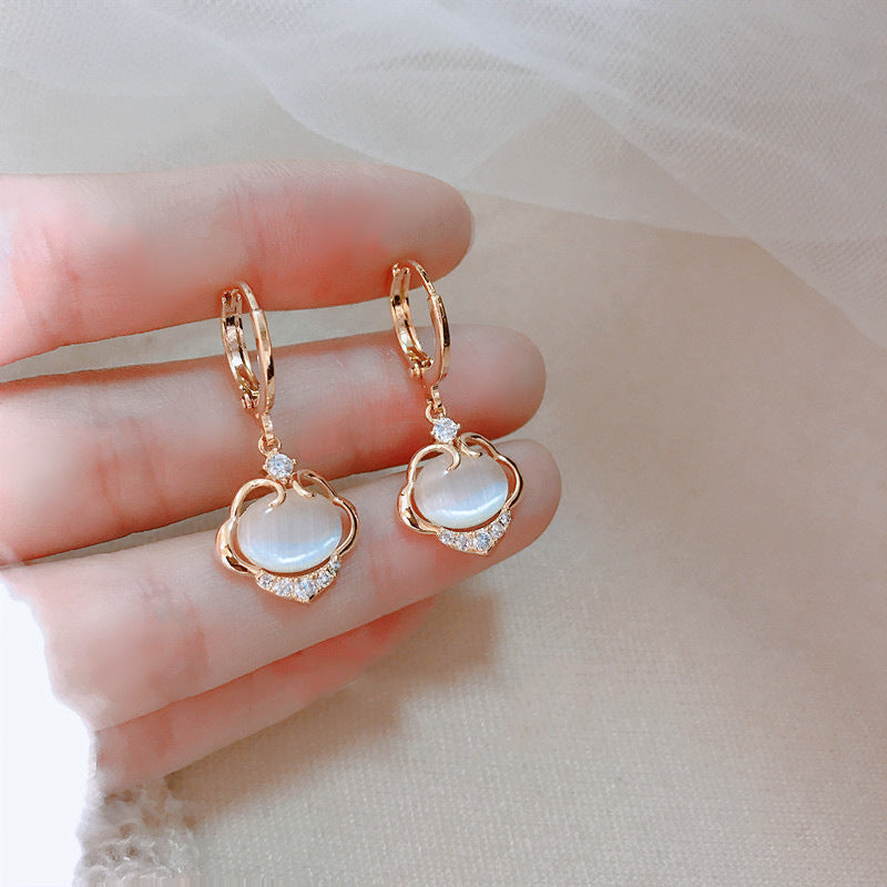 S925 Silver Needle Opal Ear Lock Earrings Girl-Jewearrings