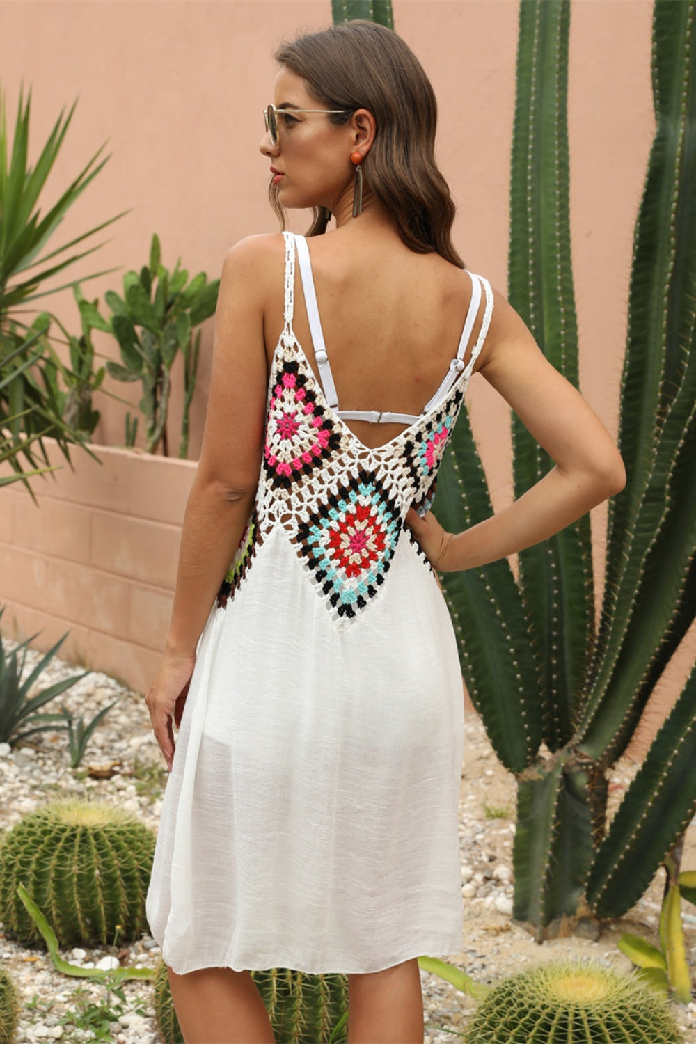 Geometric V-Neck Spaghetti Strap Cover Up Dress-Jewearrings