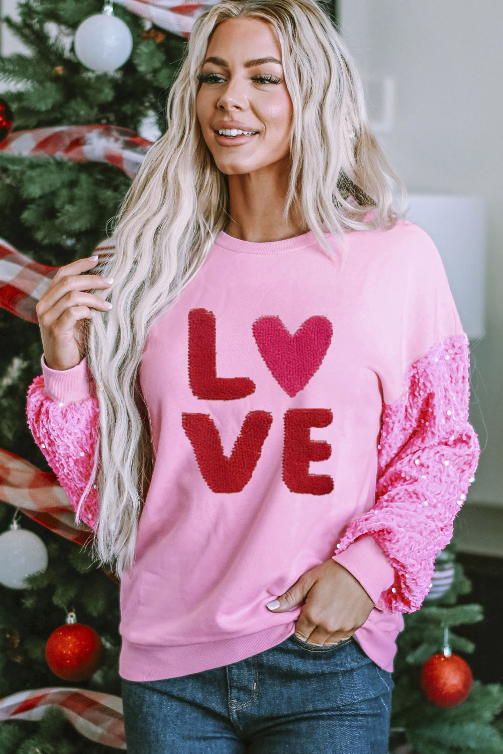 LOVE Sequin Dropped Shoulder Sweatshirt-Jewearrings